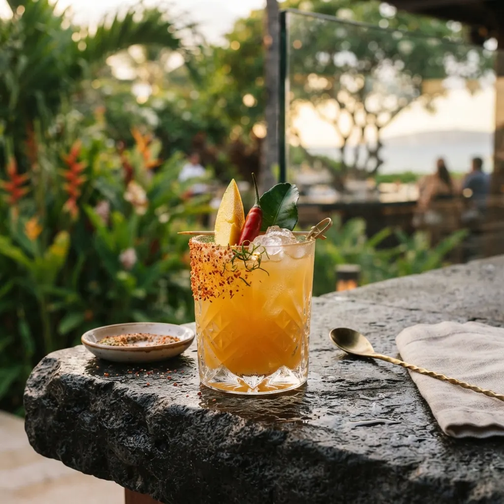 Koktail margarita mangga cabai dengan rim jeruk kaffir